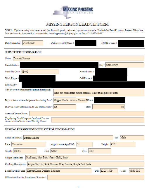 missing persons report daniel simons